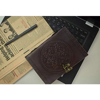 Image de OVERDOSE Journal En Cuir Marron Celtique Avec Serrure C Laiton Fait À La Main Relié Au Bureau Carnet De Croquis 5x7 Pouces 12x17 Cm A6