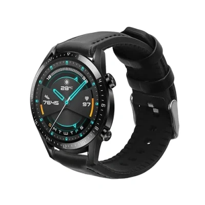 Image de kwmobile Bracelet Compatible avec Huawei Watch GT / GT2 GT3 (46mm) de Rechange en Cuir véritable et Silicone Noir