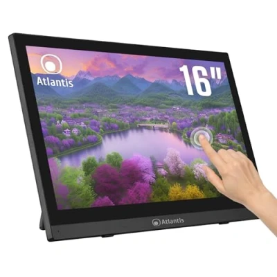 Image de Atlantis A05 T16A VHM Moniteur tactile 16 pouces, 10 écrans tactiles, Full HD 1920x1080, HDMI VGA, inclinable 15 50, verre de protection 7H, contraste 800:1, angle 170/170, Vesa 75