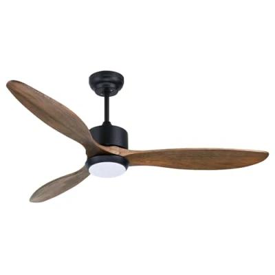 Image de Ovalim 132cm intérieur extérieur 3 pales hélice Smart Ventilateur de plafond, plafond en bois massif à moteur DC silencieux avec télécommande la lumière, contrôle l&#039;application