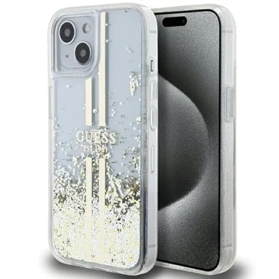 Image de GUESS GUHCP15MLFCSEGT Coque pour iPhone 15 Plus / 14 6,7&quot; Transparente Rigide Liquide Paillettes Rayures Dorées