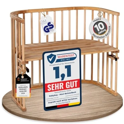 Image de Cododo babybay Maxi en bois de hêtre massif I Hauteur réglable continu pour le lit enfant bébé et écologique qui grandit avec l&#039;enfant, laqué naturel