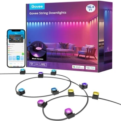 Image de Govee Smart RGBIC Applique Murale Intérieure, LED Compatible avec Alexa, Lampe WiFi pour Fête, Synchronisation de Musique, Éclairage Intérieur Dimmable, Noir, 5M