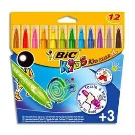 Image de BIC Kids Couleur XL Feutres de Coloriage Lavables à Pointe Large Couleurs Assorties, Etui Carton 12
