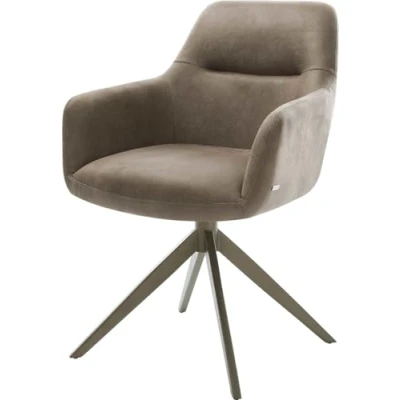 Image de Chaise pivotante Pejo Flex microvelours taupe vintage pied croisé large aspect titane pivotement sur 360 fonction bascule ressorts ensachés