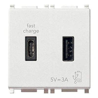 Image de VIMAR, blanc 14295.AC Alimentation 5 V 3 A pour dispositifs électronique, et 1 sortie USB type C, 2 modules, série Plana