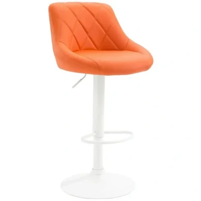 Image de Tabouret De Bar Réglable en Hauteur Lazio Similicuir I Chaise Confortable avec Dossier Et Repose Pied Pivotant, Couleur:Orange, Couleur du Cadre:Blanc