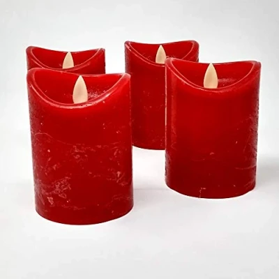 Image de ToCi Lot de 4 bougies LED rouges Diamètre : 7,5 x 12,5 cm Sans flamme En cire véritable Avec mobile et minuterie Pour l&#039;Avent