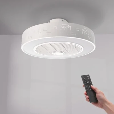 Image de M Ledme Ventilateur de plafond Led Plus Sticks avec lumière et télécommande, économie d&#039;énergie, moteur DC, 5 pales, 6 vitesses, silencieux, APP, Blanc