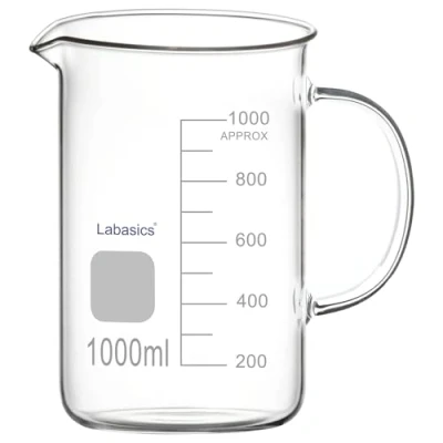 Image de Labasics Bécher en Verre, G3.3 Gobelet Gradué Verre Borosilicaté de Qualité Laboratoire Mesure Transparent Griffin Forme Basse avec Poignée et Bec Verseur, 1000 ml