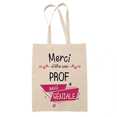 Image de Planetee Tote Bag Merci Prof Géniale Idée Cadeau Collègue Travail Retraite Sac Cabas Réutilisable