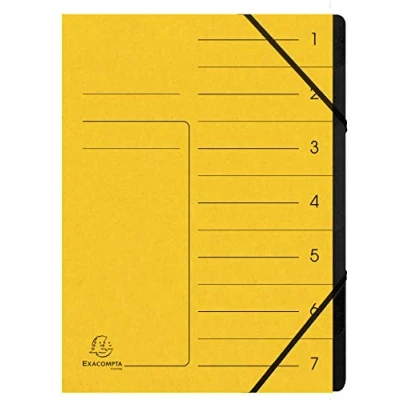 Image de Exacompta Réf. 540709E 1 trieur dos agrafé avec élastiques couverture imprimée en carte lustrée et intérieur recyclée noire 7 compartiments dim 24,5x 32 cm A4 couleur jaune