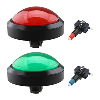 Image de eMagTech Lot de 2 Boutons poussoirs Lumineux à LED avec Micro Interrupteur pour Machine d&#039;arcade et Jeux vidéo Rouge Vert 100 mm