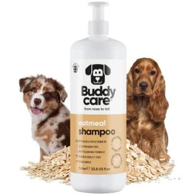 Image de Shampooing à l&#039;avoine par Buddycare pour Chiens la Peau irritée Apaisant et réhydratant avec de l&#039;aloe Vera provitamine B5 (1L)
