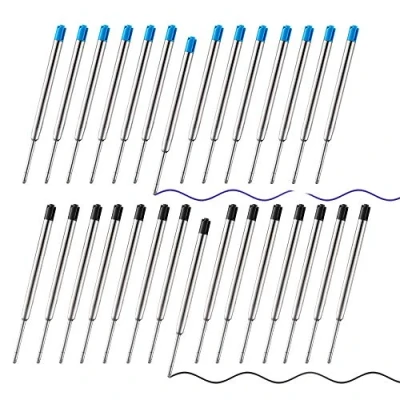 Image de NOCHME 30 Recharges Pour Stylo À Bille 15 Bleus Et Écriture Lisse SÉchage Rapide Pointe Moyenne De 1,0 Mmrecharges MÉtalliques RemplaÇables 99 Mm Stylos Parker Tactiques