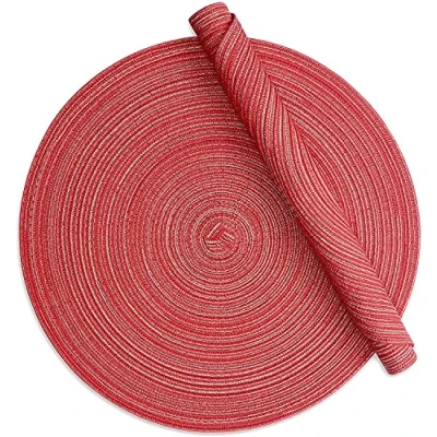 Image de Alnicov Lot de 6 sets table ronds 38,1 cm, en coton tissé, résistants à la chaleur, antidérapants, lavables, pour manger, mariage, vacances et utilisation quotidienne (rouge)