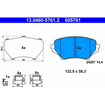 Image de ATE 13.0460 5761.2 Jeu de plaquettes frein avec indicateur d&#039;usure tôle anti bruit accessoires MAZDA: MX 5 3