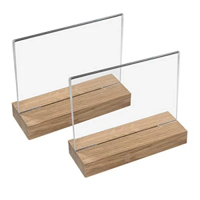 Image de HMF 46943 Présentoir de Table Acrylique avec Base en Bois 2 Pièces DIN A5 Format Paysage Transparent