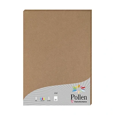 Image de Clairefontaine 29205C Étui de 25 Feuilles Format A4 (21x29,7cm) 210g/m² Coloris Kraft Papier d&#039;Invitation Evènements et Correspondance Gamme Pollen Premium Lisse