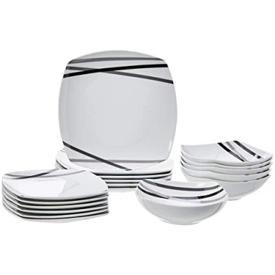Image de Amazon Basics Service de table 18 pièces, Carré, Lignes modernes, pour 6 personnes, 120 x 60 48 cm (L l H)