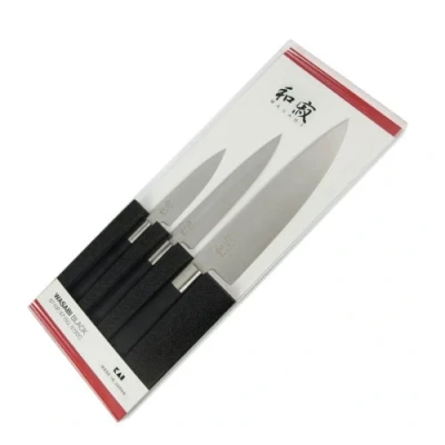 Image de KAI Wasabi Black Ensemble de Couteaux Couteau Utilitaire 10 cm, 15 Chef 20 cm Acier Inoxydable Poli 6A/1K6 58 (±1) HRC Noir Fabriqué au Japon