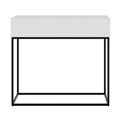 Image de Table console avec tiroir VELDIO debout 90 cm blanc pieds noirs