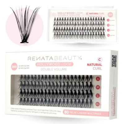 Image de Renata Beauty 20D DOUBLE Volume Russe Extension Faux Cils [C Curl] 80 Bouquets de Individuels 10 14mm Évasés DIY Individuel Bande Invisible