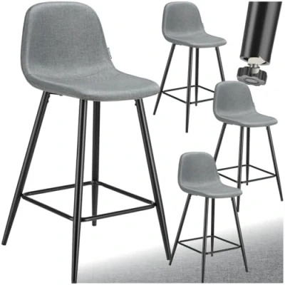 Image de Tabouret de bar TECTAKE Lot 4 chaises hautes comptoir WILLOW rembourrées avec dossier et repose pieds 45 x 48 92 cm Gris