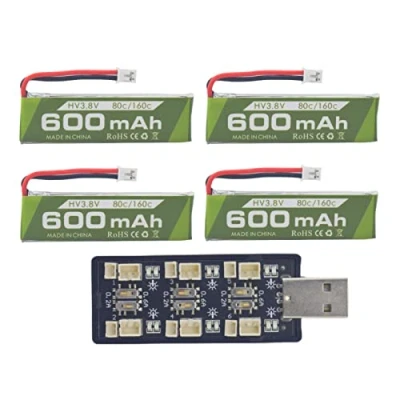 Image de ZYGY 4PCS 1S 3.8V 80C 600mAh Batterie Connecteur de Prise JST PH 2.0 &amp; 1PCS Chargeur USB Six Canaux pour cinewoop tinyhawk Micro FPV Racing Hélicoptère RC d&#039;avion