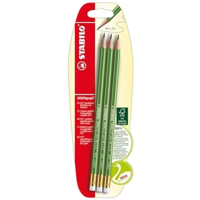 Image de Crayon papier STABILO GREENgraph Blister x 3 crayons graphite HB avec bout gomme