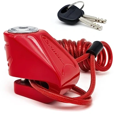 Image de RADIKAL RK534R Antivol Bloque Disque, Compacte, Verrouillage Facile Sans Clé ø6mm, Anti Crochetage, Câble de Rappel, Universel Bloc Disc Frein pou Scooter, Vélo, Trottinette Electrique