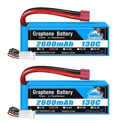 Image de Yowoo 3S Lipo Batterie 2600mah 130C 11.1V Graphène avec Deans T Plug pour E flite Valiant Parkzone E4f Wildcat Great Planes Sub RC Voiture Camion Heli Airplane (2 Paquets)