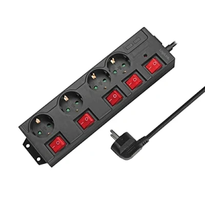 Image de LogiLink LPS251 Bloc multiprise 4 Prises (CEE 7/3), avec 5 interrupteurs Marche/arrêt, Protection Contre Les surtensions + obturateur de sécurité intégré (Protection Contact Accrue),