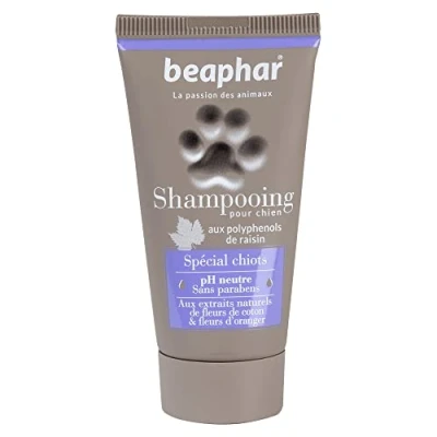 Image de BEAPHAR Shampoing premium pour chiot aux polyphénols de raisin, extraits naturels fleurs coton &amp; d’oranger Nettoie et laisse un pelage parfumé pH neutre sans parben 30ml