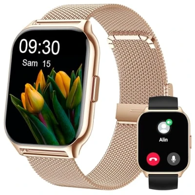 Image de Popglory Montre Connectée Femme Homme avec Appel Bluetooth, 2,01&#039;&#039; Sport Smartwatch Moniteur de Fréquence Cardiaque/Tension Artérielle/SpO2/Podomètre/Sommeil, Intelligente pour Android iOS