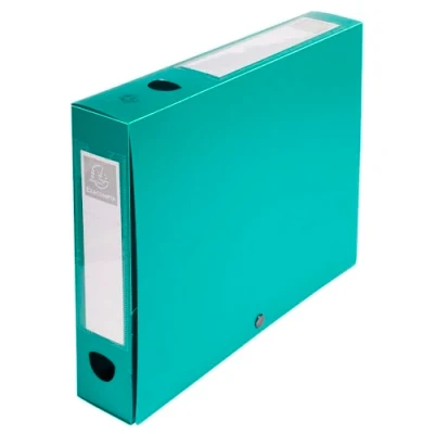 Image de Exacompta Réf. 59633E 10 boîtes d&#039;archives à pression en PP opaque Dos 60 mm Porte étiquettes sur les 2 faces Pour format A4 Dimensions 25 x 33 cm Couleur vert livrée plat