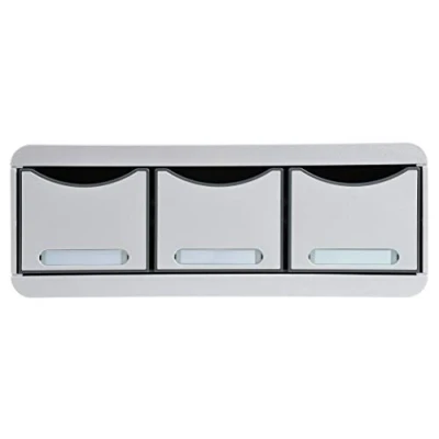 Image de Exacompta Réf. 318740D Toolbox mini caisson individuel à 3 tiroirs pour ranger les petits ustensiles Dimensions extérieures : Profondeur 27 x largeur 35,5 Hauteur 13,5 cm Gris lumière