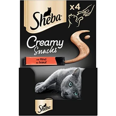 Image de Sheba Creamy Snacks Friandise crémeuse pour Chat avec du bœuf Bâtonnets Pratiques à lécher la Main 44 x 12 g de friandises