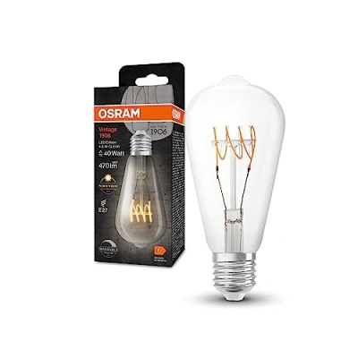 Image de OSRAM Vintage 1906® Classic Edison Fil LED lampe, E27, Clear, 48W, 470lm, 2700K, chaude lumière blanche, dimmable, nouveau, filament ultra mince, longue durée de vie