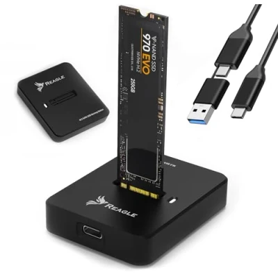 Image de Reagle Adaptateur M.2 NVMe &amp; SATA SSD, USB C 3.2 Gen 2, 10 Gbps, montage sans outil, prise en charge de la station d&#039;accueil pour 2230/2242/2260/2280, Plug and Play