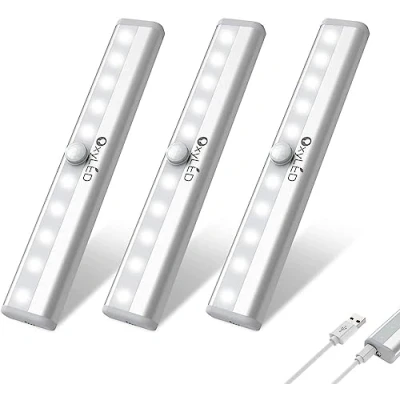 Image de OxyLED Lampe Detecteur de Mouvement Interieur, 3 Pack Lumiere Led Rechargeable Auto ON/OFF Barre Cuisine Sous Meuble Sans Fil Reglette pour le Cabinet Escalier Miroir Courtoisie