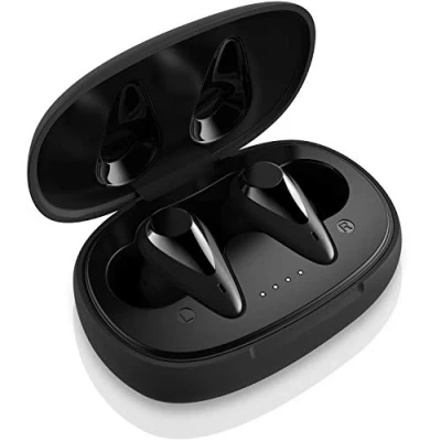 Image de Ecouteurs Intra Auriculaires Bluetooth 5 True Wireless Micro August EP810 Earpods Discret Noir USB C Tactile Volume Bass Sport Running Course Compatible Android Apple Universel Longue autonomie