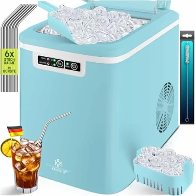 Image de KESSER® Machine à glaçons acier inoxydable glace 12 kg 24 h Préparation en 7 min Réservoir d&#039;eau de 2,2 litres 2 tailles Écran LED