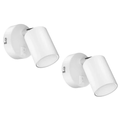 Image de ledscom.de 2 pièces Spot mural WAIKA avec interrupteur blanc mat Lampe LED GU10 chaud 3 niveaux de gradation : max. 500lm chacun