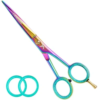 Image de Candure Ciseaux Coiffure Professionnel Ciseau Coiffeur pour Le Salon Acier Inoxydable Arc en ciel Garniture de Coupe Cheveux Hommes et Femmes 6.5 Pouces (Multicolore)