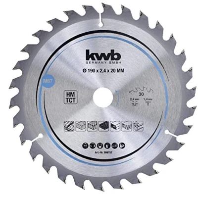 Image de kwb 586757 Plaque de particules pour scie circulaire Bois dur 190 x 20 mm Coupe nette Nombre moyen 30 dents Z Lame CleanCut Moyenne