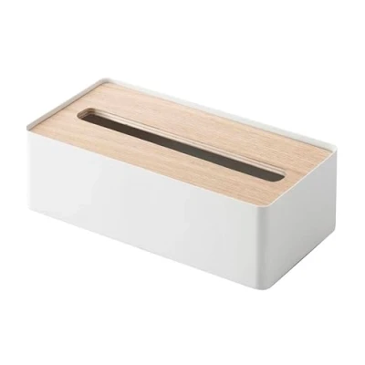 Image de Yamazaki 7730 RIN Boîte à mouchoirs avec Couvercle, Blanc, Bois/Acier, Minimaliste, 26 x 13 8.2 c m