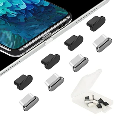 Image de AUZOSL Lot de 8 bouchons anti poussière pour USB C 4 aluminium + capuchons protection en silicone type compatibles avec Samsung Galaxy S21 Ultra Xiaomi Redmi Note 11 Pro OnePlus Huawei Mate