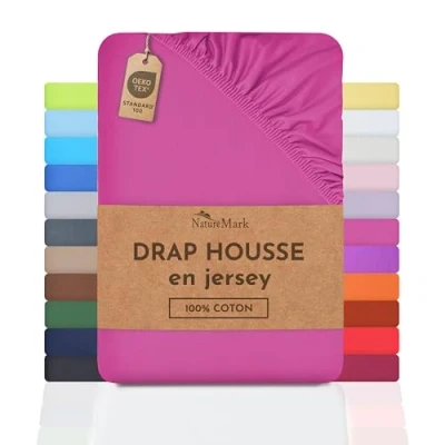 Image de NatureMark Drap Housse en Jersey, 100% Coton, Disponible dans de Nombreuses Tailles et Couleurs, qualité Oeko Tex Standard 100, 180 x 200 cm cm, Pink