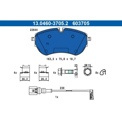 Image de ATE 13.0460 3705.2 Jeu de plaquettes frein préparé pour l&#039;indicateur d&#039;usure, contact signal d&#039;usure inclus VOLKSWAGEN: Multivan T7 (STM